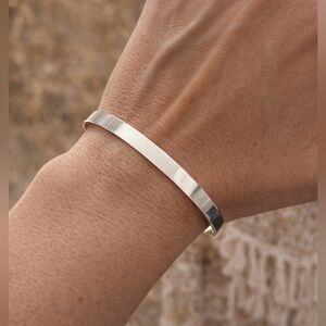 925 Sterling Silver Plain open bangle stackable cuff unisex minimalist bracelet